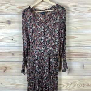 Vtg Nostalgia Dress L Pleated Sheer Floral Maxi Dark Cottage Fairy‎ Whimsigoth